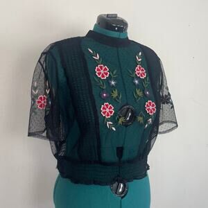 Black Embroidered Mesh Top, Size L